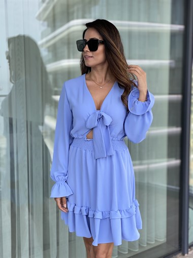 Mavi Bağlama Detay Bel Gipeli Aerobin Elbise