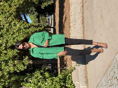 Yeşil Çift Cepli Şönil Gabardin Kadın Gömlek